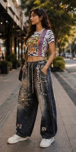 Women Streetwear Clothing - Wide Leg Stripped Bottomwear