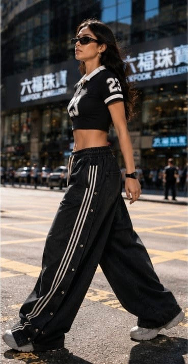 Women Streetwear Clothing - Wide Leg Stripped Bottomwear