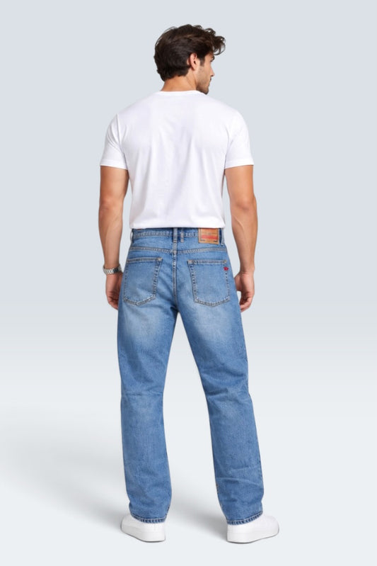 Premium Skyline Blue Relaxed Straight Jeans (Men)