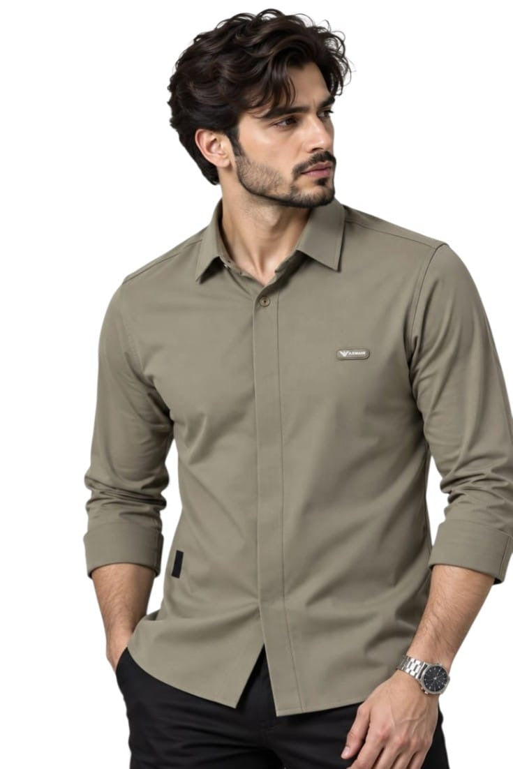 Premium Khaki Badge Shirt For Men