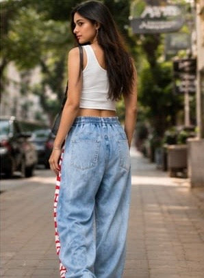 Women Streetwear Clothing - Wide Leg Stripped Bottomwear