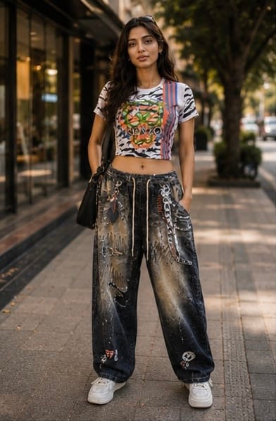 Women Streetwear Clothing - Wide Leg Stripped Bottomwear