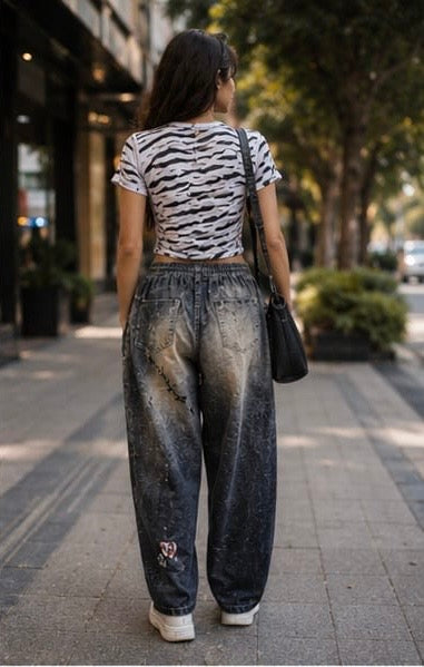 Women Streetwear Clothing - Wide Leg Stripped Bottomwear
