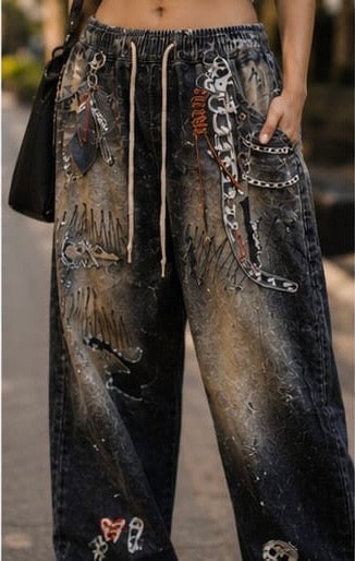 Women Streetwear Clothing - Wide Leg Stripped Bottomwear