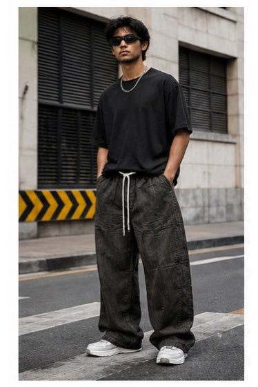Streetwear Clothing - Wide Leg Baggy Elastic Shaded Bottomwear