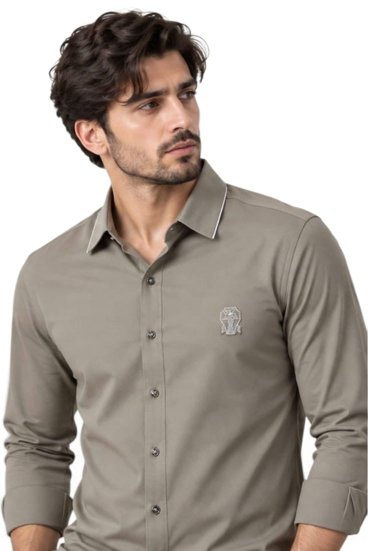Premium Silverline Taupe Crest Shirt For Men