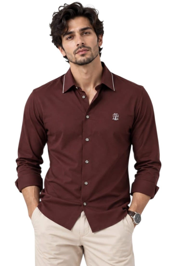 Premium Bordeaux Silver Crest Shirt For Men