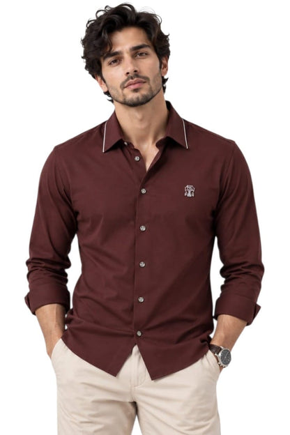 Premium Bordeaux Silver Crest Shirt For Men
