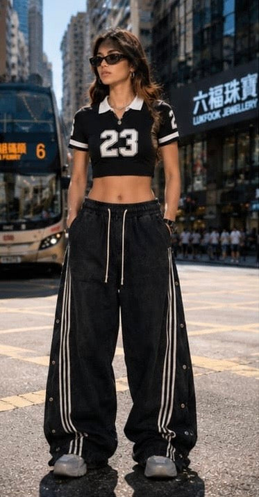 Women Streetwear Clothing - Wide Leg Stripped Bottomwear