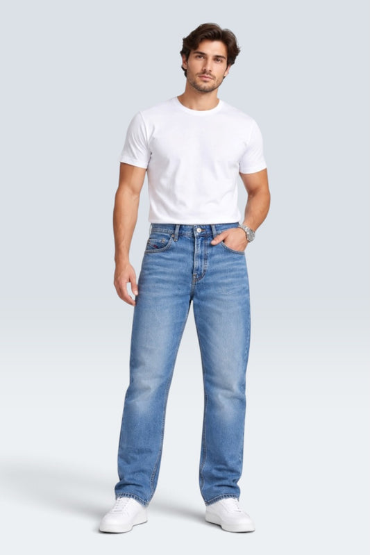 Premium Skyline Blue Relaxed Straight Jeans (Men)