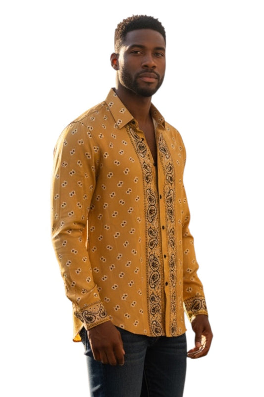 Men Party Wear - Printed Studded Shirt