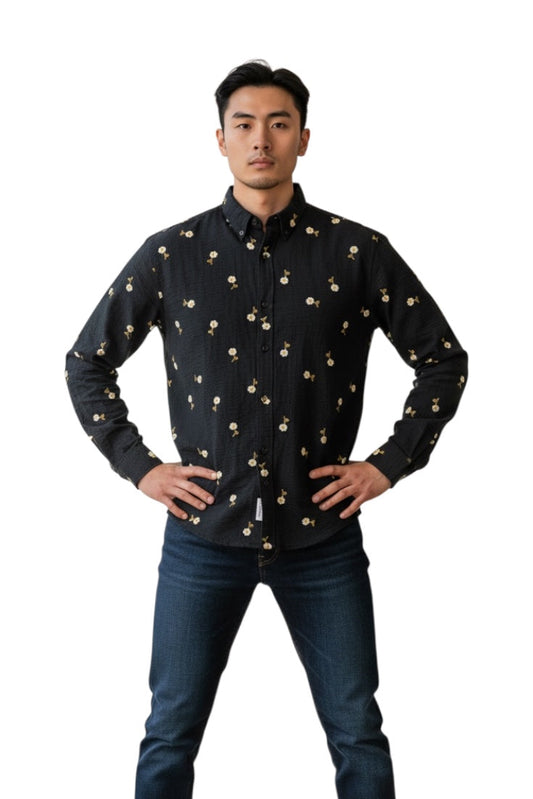 Men Party Wear - Printed Embroidery Shirt