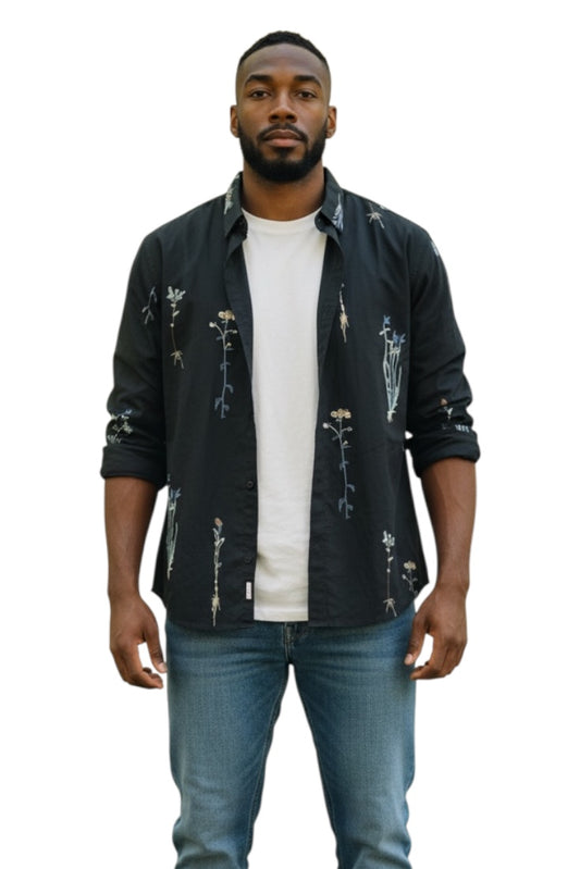 Men Party Wear - Printed Embroidery Shirt