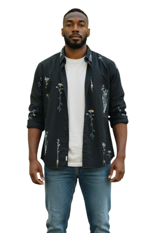 Men Party Wear - Printed Embroidery Shirt