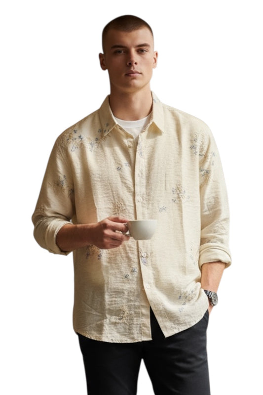 Men Party Wear - Printed Embroidery Shirt