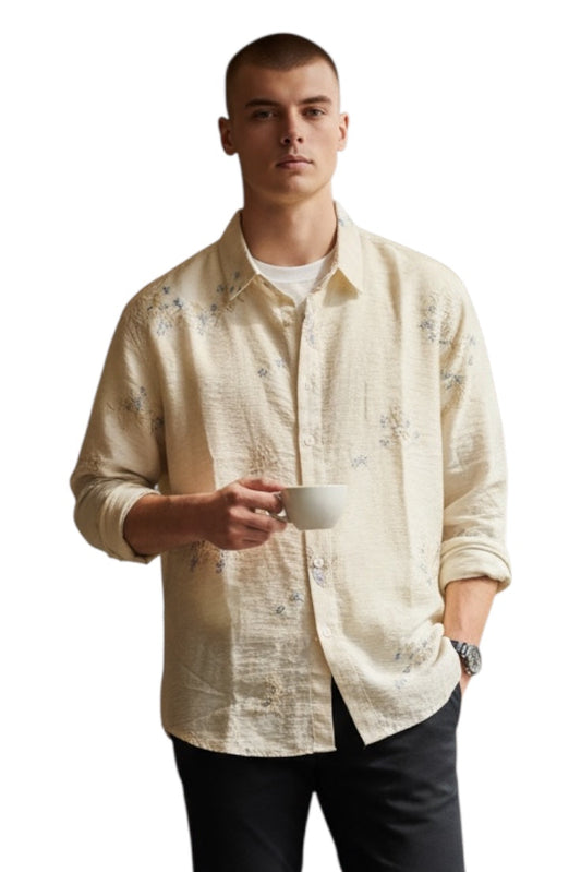 Men Party Wear - Printed Embroidery Shirt