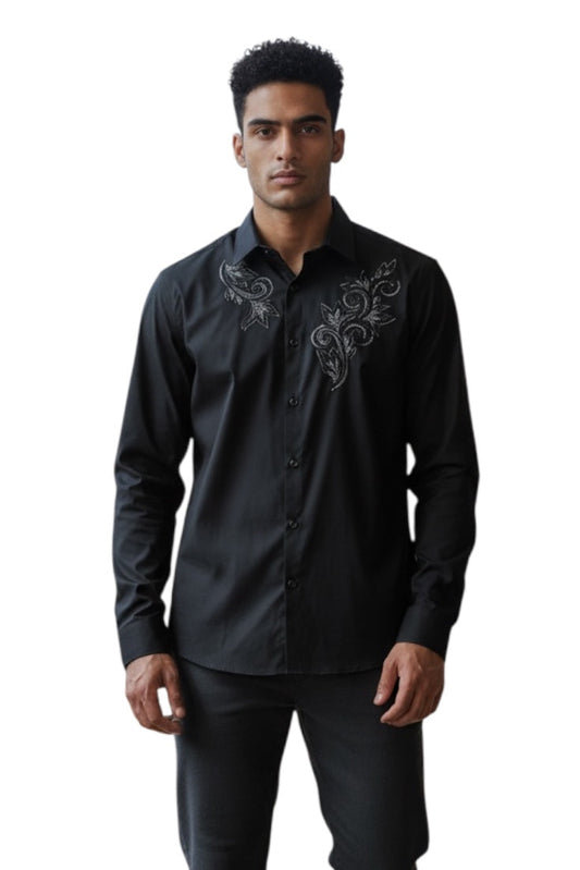 Men Party Wear - Printed Embroidery Shirt