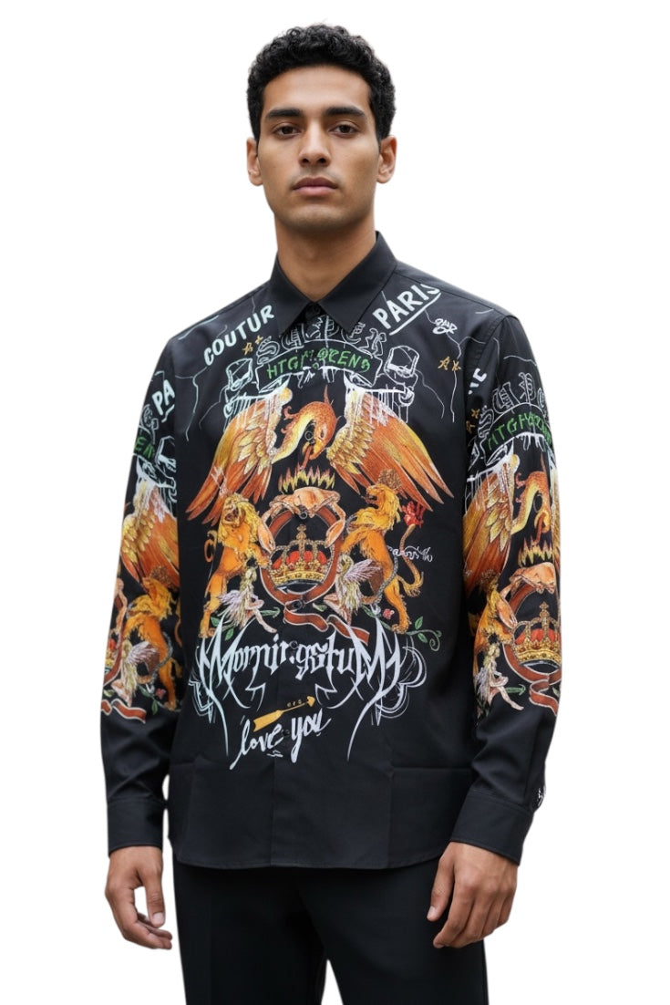 Men Party Wear - Printed Studded Shirt