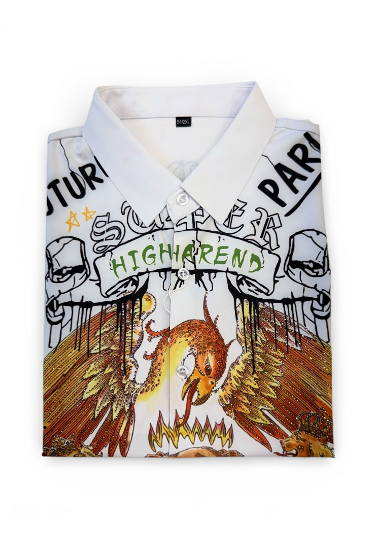 Men Party Wear - Printed Studded Shirt