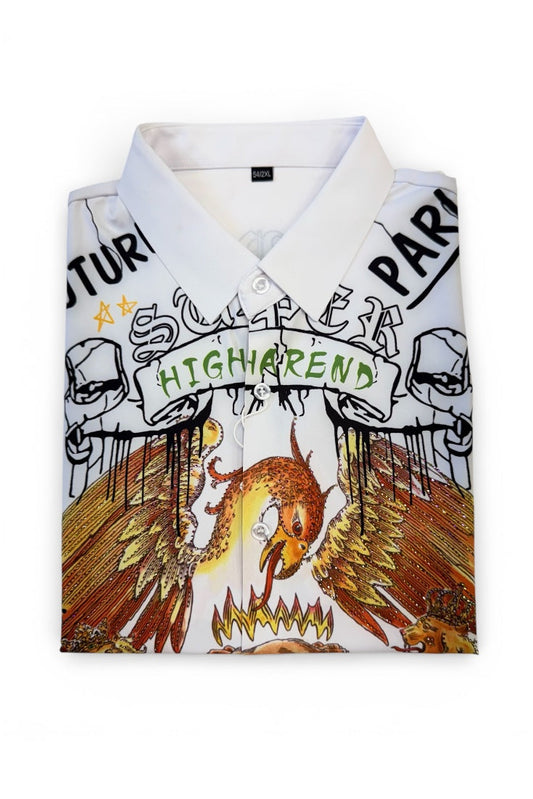 Men Party Wear - Printed Studded Shirt