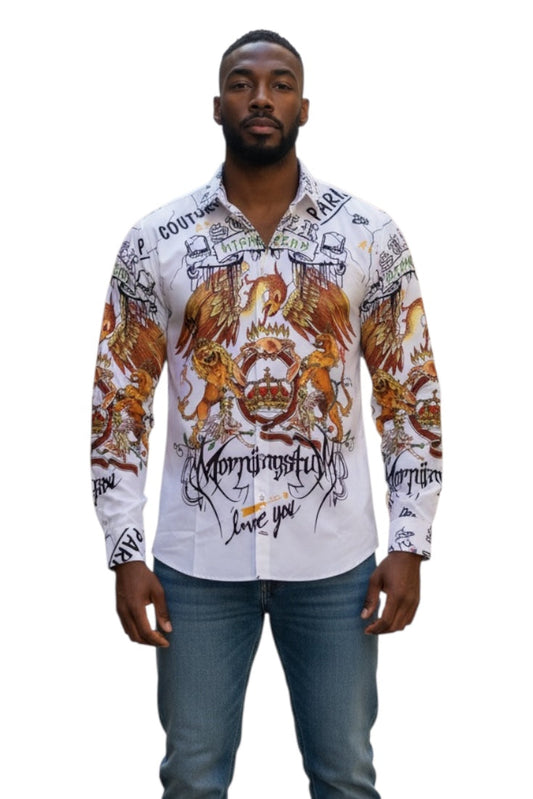 Men Party Wear - Printed Studded Shirt