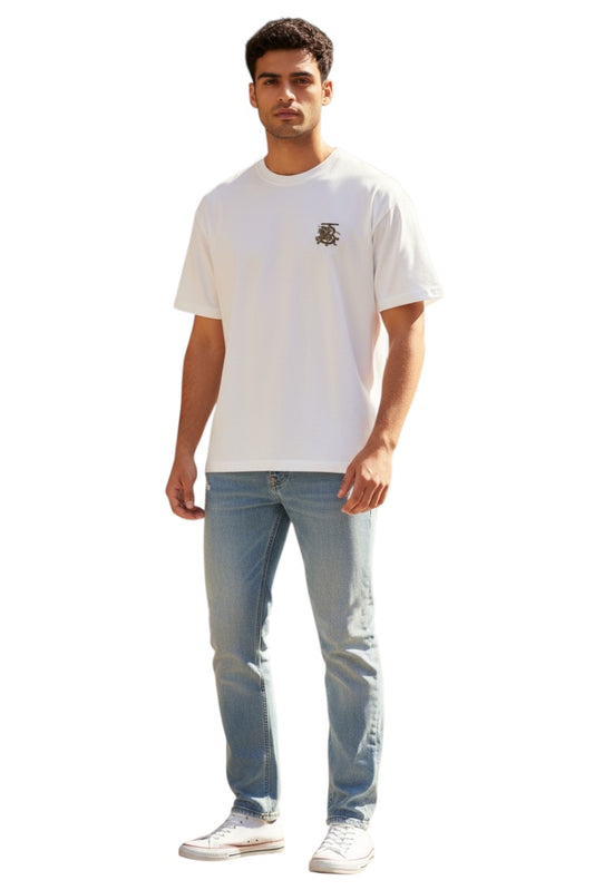 Luxury Round Neck Tshirts - Drop Shoulder With Embroidery Print
