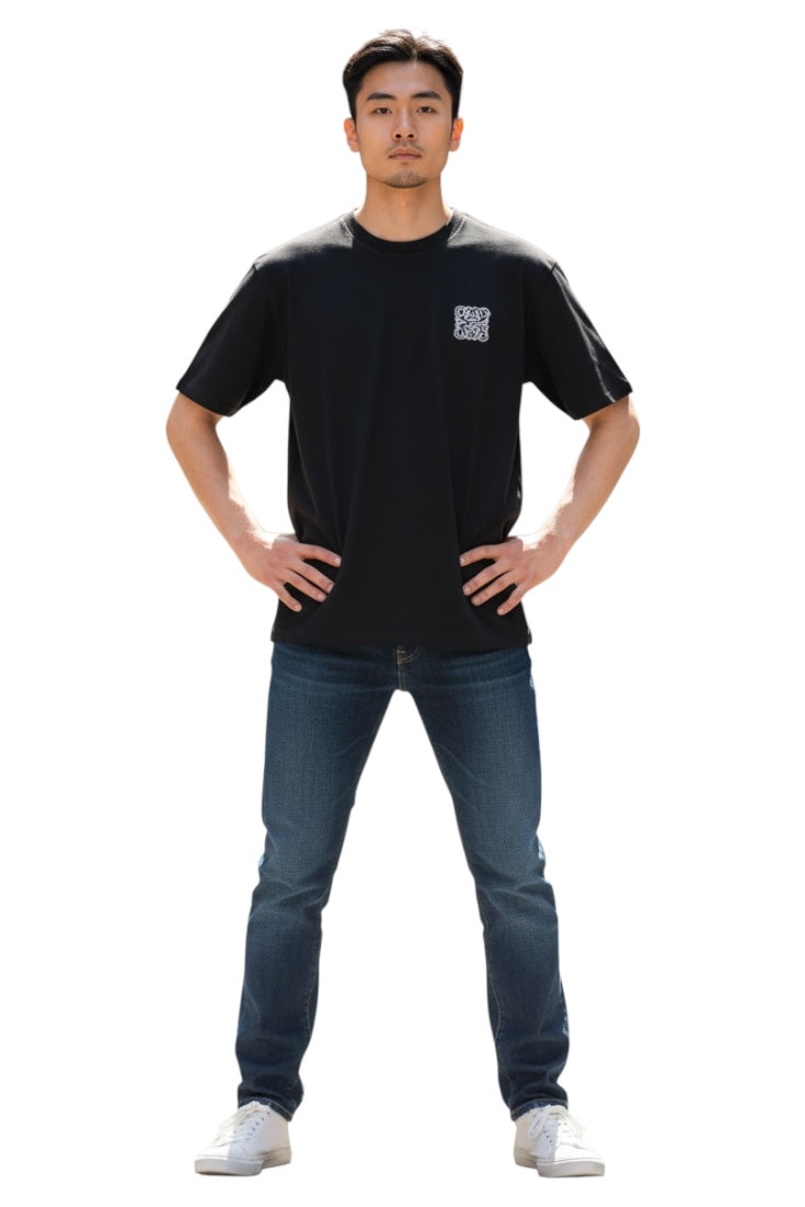 Luxury Round Neck Tshirts - Drop Shoulder With Embroidery Print