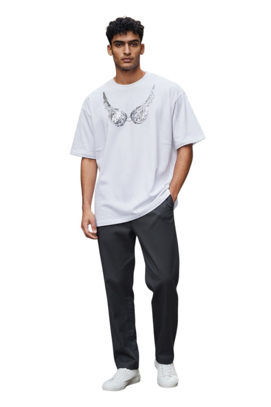 Luxury Tshirts Round Neck Drop Shoulder With Studded Design