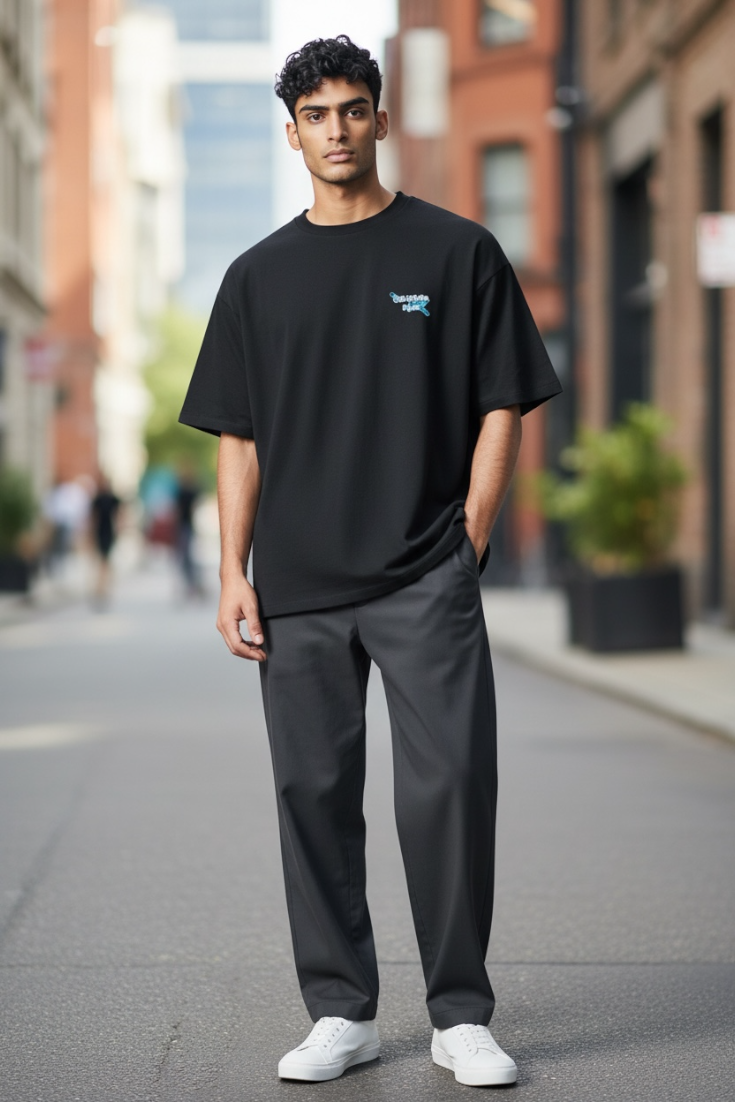 Luxury Round Neck Tshirts With Drop Shoulder And Embroidery