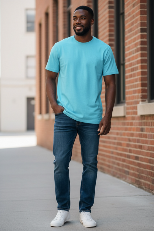 Luxury Round Neck Tshirts - Drop Shoulder With Embroidery Print