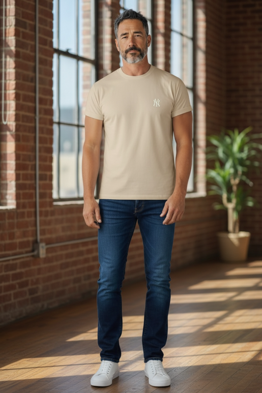 Luxury Round Neck Tshirt With Drop Shoulder And Embroidery Print