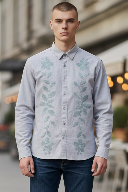 Premium Men Shacket - Jute  Shirts With Embroidery
