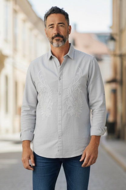 Premium Men Shacket - Jute  Shirts With Embroidery