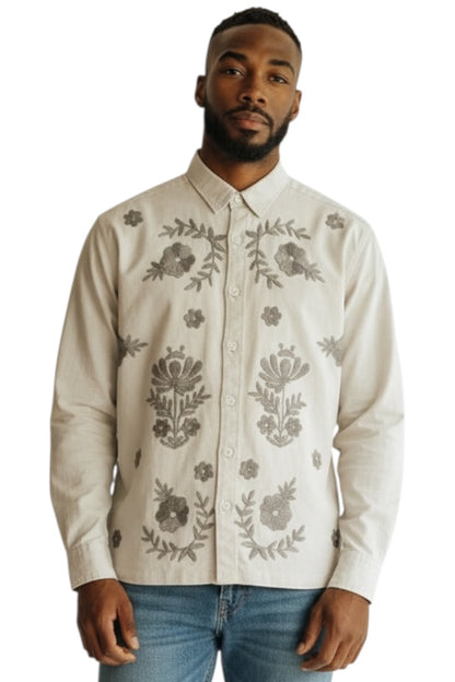 Premium Men Shacket - Jute  Shirts With Embroidery