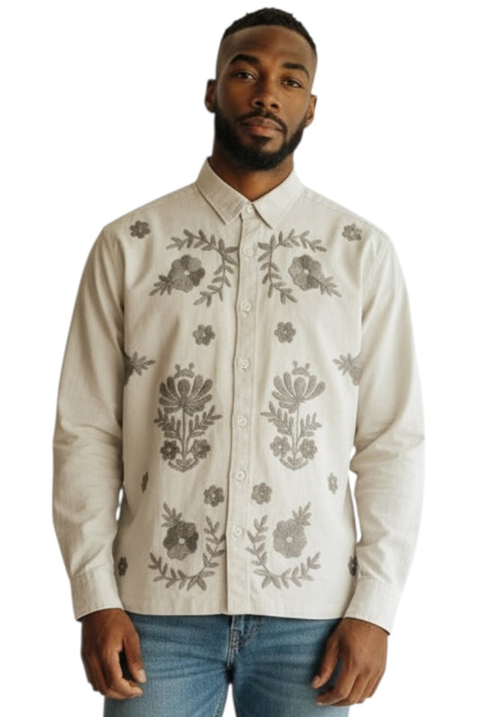 Premium Men Shacket - Jute  Shirts With Embroidery